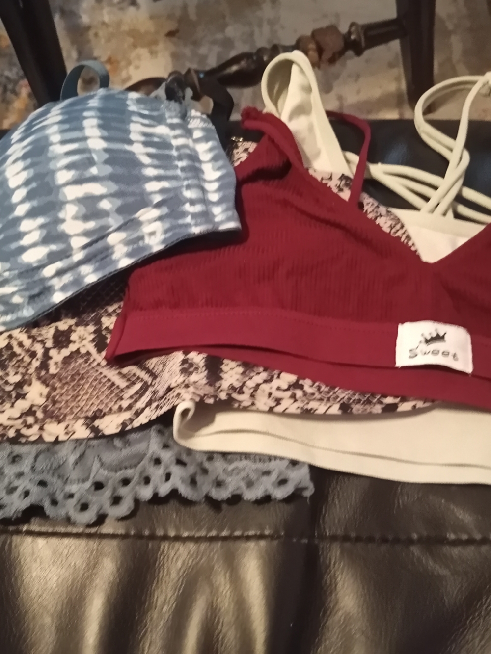 Victoria's Secret Burgundy Ribbed Bralette with Ivory Straps